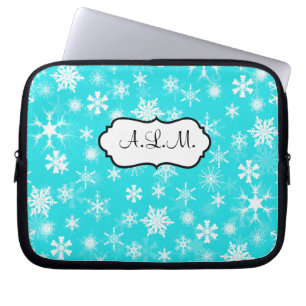 Capa Para Notebook Bolsa de laptop de Aqua e Flocos de Neve Brancos