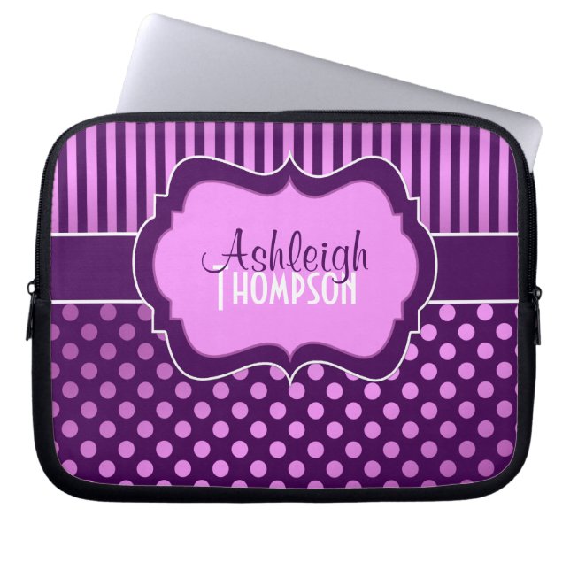 Capa Para Notebook Bolsa de laptop de Bolinhas branca roxa (Frente)