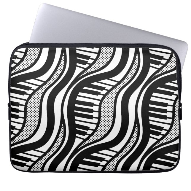 Capa Para Notebook Bolsa de laptop de Bolinhas de Piano Preto e Branc (Frente)