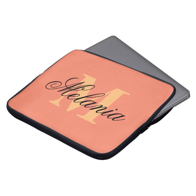 Capa Para Notebook Bolsa de laptop de cor laranja personalizada monog (Frente Topo)
