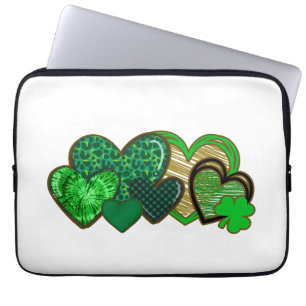 Capa Para Notebook Bolsa de laptop de Corações Dourados e Verdes