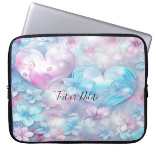 Capa Para Notebook Bolsa de laptop de Corações e Flores de Aqua Rosa