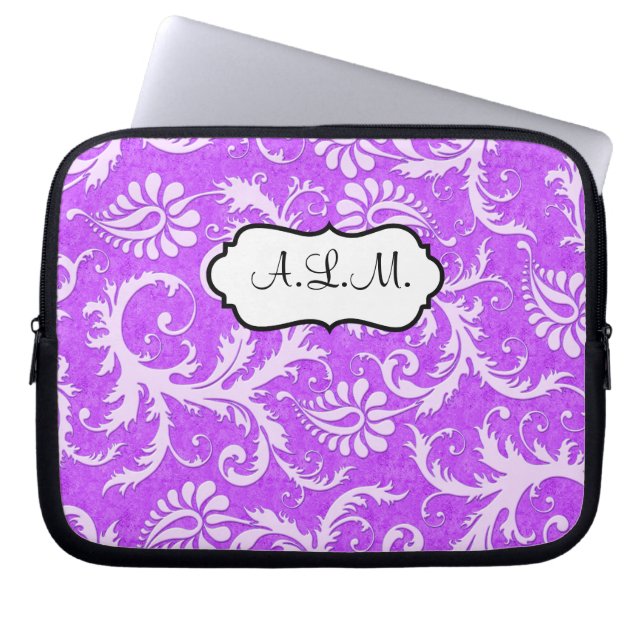 Capa Para Notebook Bolsa de laptop de Damasco Floral Puro e Branco (Frente)