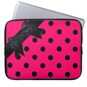 Capa Para Notebook Bolsa de laptop de fita bolinhas preta, rosa-claro