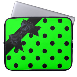 Capa Para Notebook Bolsa de laptop de fita bolinhas preta verde-neon