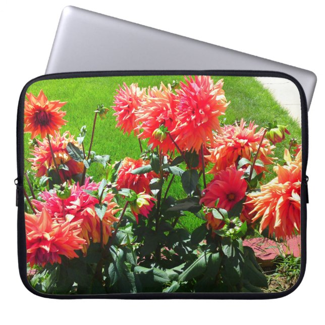 Capa Para Notebook Bolsa de laptop de Flor Vermelho Laranja Dhalia (Frente)