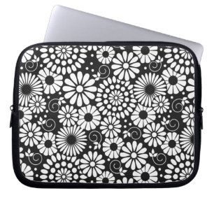 Capa Para Notebook Bolsa de laptop de flores brancas pretas retrorref