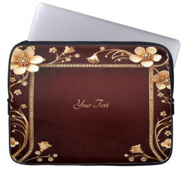 Capa Para Notebook Bolsa de laptop de Flores de Ouro Borgonha