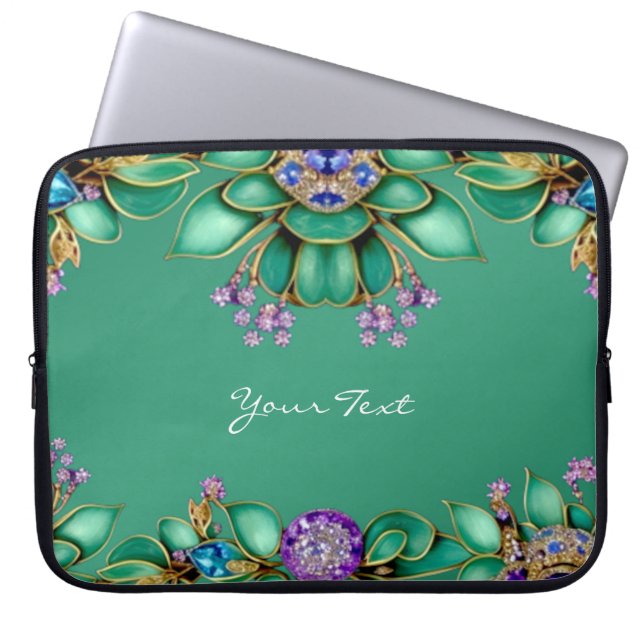 Capa Para Notebook Bolsa de laptop de Gemstones Roxos de Folhas Verde (Frente)