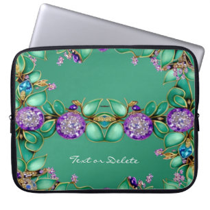 Capa Para Notebook Bolsa de laptop de Gemstones Roxos de Folhas Verde