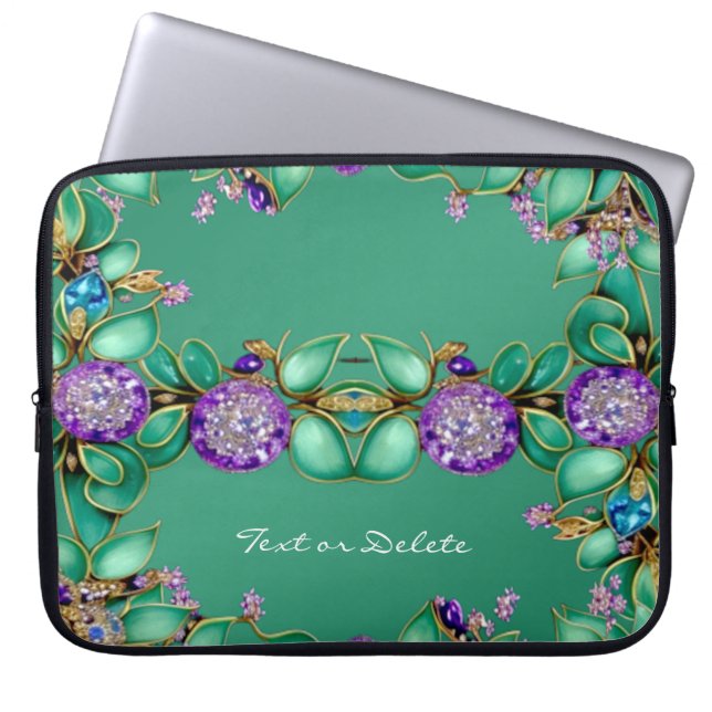 Capa Para Notebook Bolsa de laptop de Gemstones Roxos de Folhas Verde (Frente)