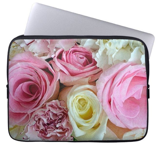 Capa Para Notebook Bolsa de laptop de impressão de rosas, rosa e bran (Frente)