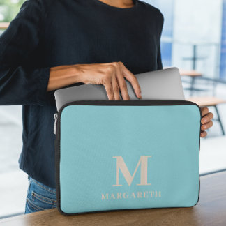 Capa Para Notebook Bolsa de laptop de Monograma Azul Elegante