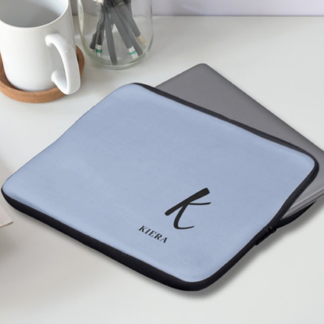 Capa Para Notebook Bolsa de laptop de Monograma Azul Elegante (Criador carregado)