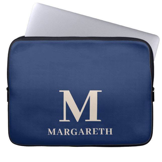 Capa Para Notebook Bolsa de laptop de Monograma Azul Elegante Marinho (Frente)