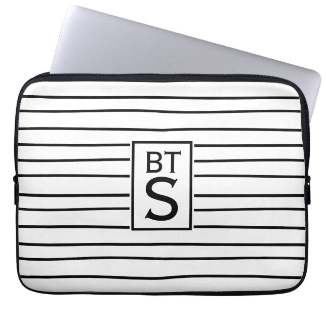 Capa Para Notebook Bolsa de laptop de Monograma com Stripes Pretas e  (Frente)