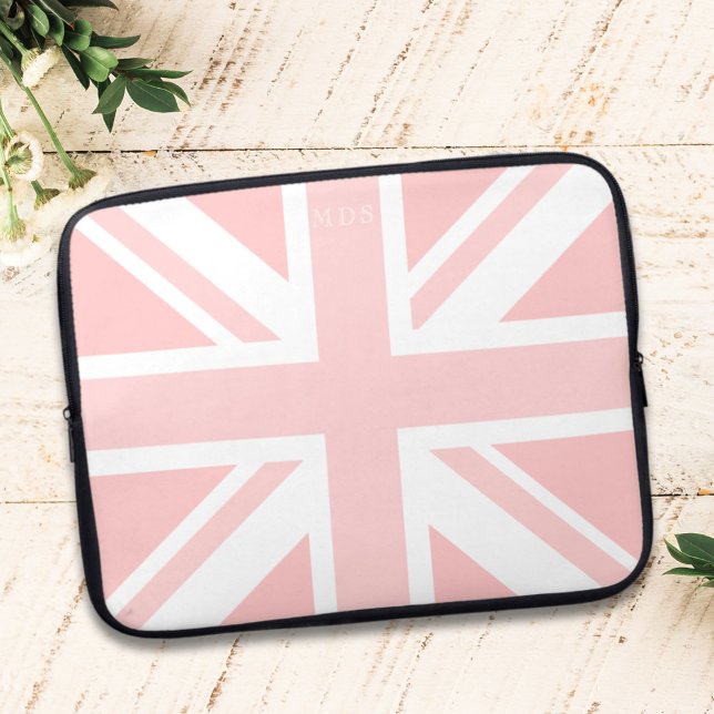 Capa Para Notebook Bolsa de laptop de Monograma de bandeira do Reino  (Pink UK Flag Monogrammed Laptop Sleeve just for you. Add your initials)