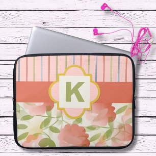 Capa Para Notebook Bolsa de laptop de Monograma Floral Coral