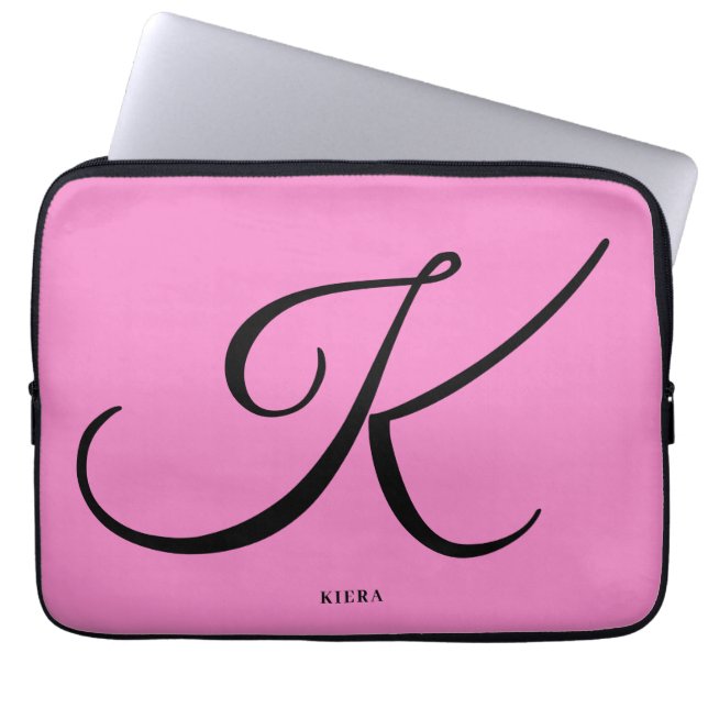 Capa Para Notebook Bolsa de laptop de Monograma Rosa Elegante (Frente)