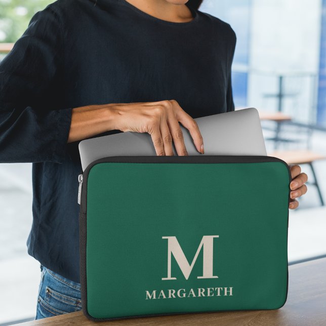 Capa Para Notebook Bolsa de laptop de Monograma Verde Florestal Elega (Criador carregado)