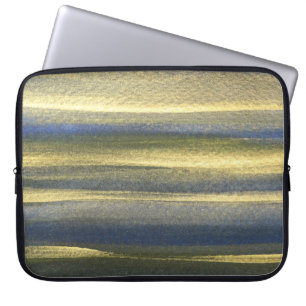 Capa Para Notebook Bolsa de laptop de Neoprene Dourada Linhas Azuis d