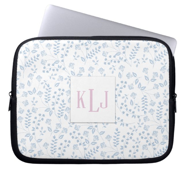 Capa Para Notebook Bolsa de laptop de Neoprene Floral Azul de 10 pole (Frente)