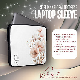 Capa Para Notebook Bolsa de laptop de Neoprene Floral Suave e Rosa
