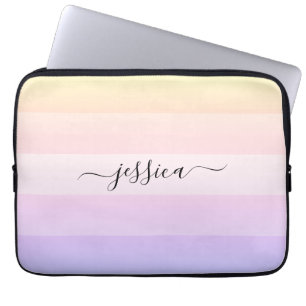 Capa Para Notebook Bolsa de laptop de nome de script striping púrpura