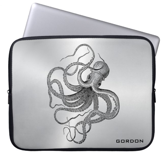 Capa Para Notebook Bolsa de laptop de Octopus Náutico de Fundo Prata (Frente)