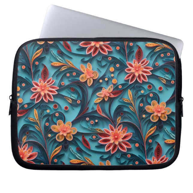 Capa Para Notebook Bolsa de laptop de padrão de papel floral sem cost (Frente)