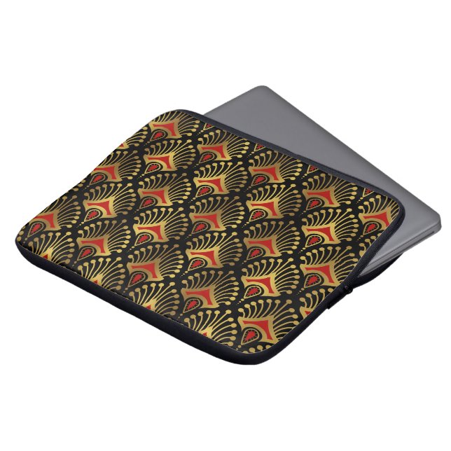 Capa Para Notebook Bolsa de laptop de padrões Dourado e vermelho Art  (Frente Topo)