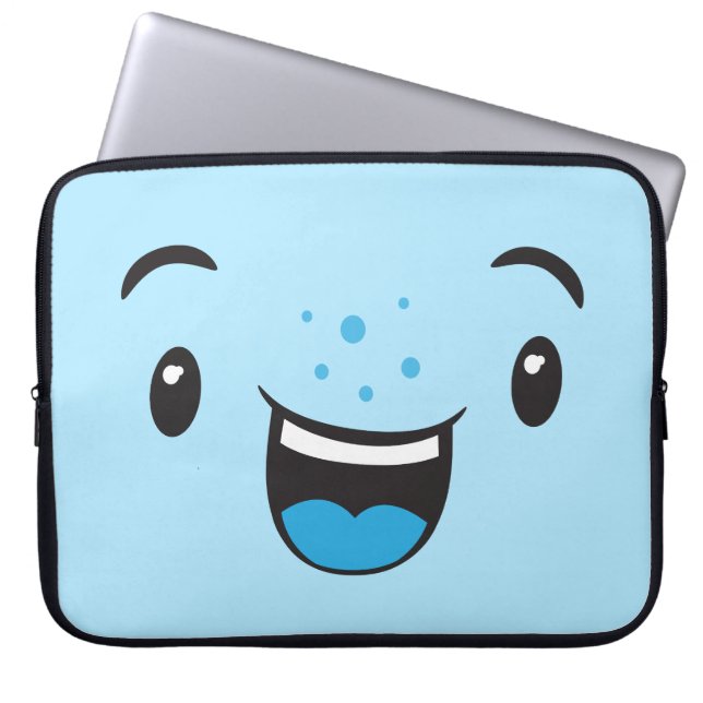 Capa Para Notebook Bolsa de laptop de rosto Kawaii sorridente azul (Frente)