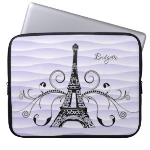 Capa Para Notebook Bolsa de laptop de torre Eiffel roxa