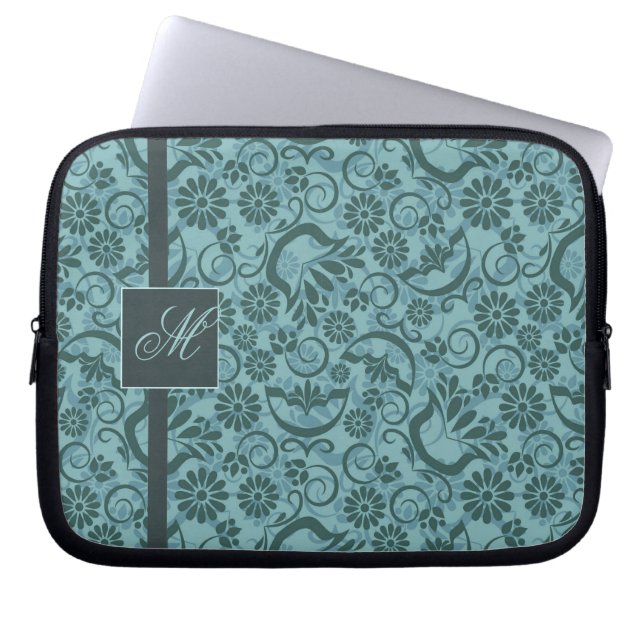 Capa Para Notebook Bolsa de laptop de turquesa elegante com monograma (Frente)