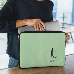 Capa Para Notebook Bolsa de laptop do Monograma Verde Elegante Kiwi