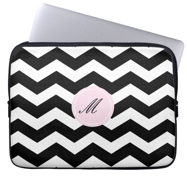 Capa Para Notebook Bolsa de laptop do padrão Chevron preto (Frente)