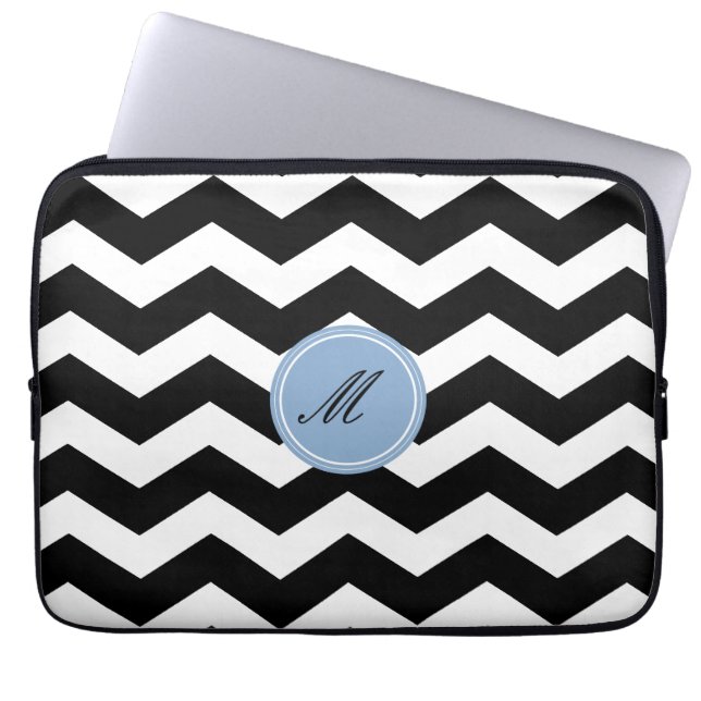 Capa Para Notebook Bolsa de laptop do padrão Chevron preto (Frente)
