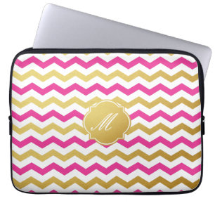 Capa Para Notebook Bolsa de laptop do Padrão de Chevron Dourado e ro