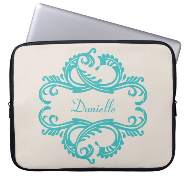 Capa Para Notebook Bolsa de laptop do Teal Chic Damask (Frente)