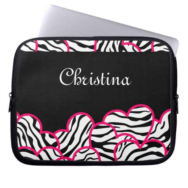 Capa Para Notebook Bolsa de laptop dos corações de zebra (Frente)