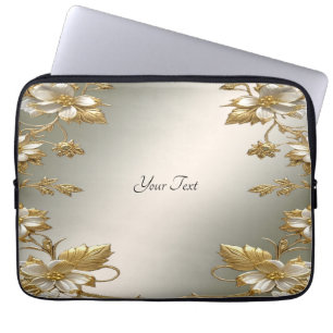 Capa Para Notebook Bolsa de laptop Dourada branca Floral
