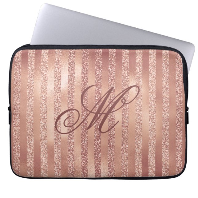Capa Para Notebook Bolsa de laptop Dourada de Rosa de frente monogram (Frente)
