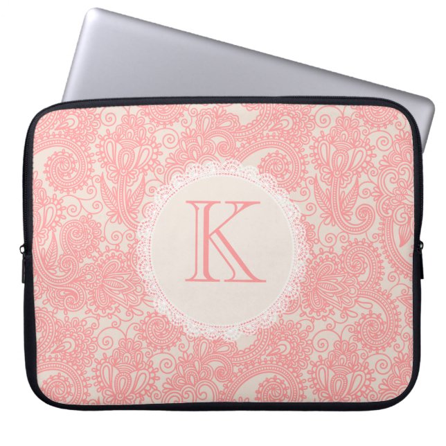 Capa Para Notebook Bolsa de Laptop Elegante com Monograma Paisley (Frente)