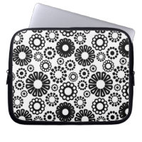 Bolsa de laptop floral branca e preta