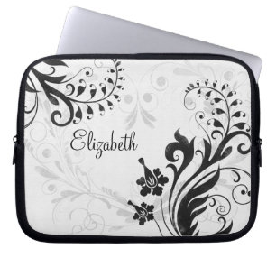 Capa Para Notebook Bolsa de laptop Floral Branca e Preto Personalizad