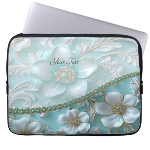 Capa Para Notebook Bolsa de laptop Floral Branco Teal
