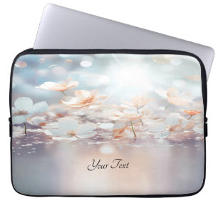 Capa Para Notebook Bolsa de laptop Floral de Pêssego Branco