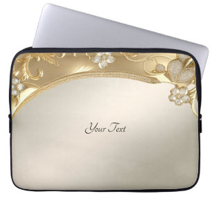 Capa Para Notebook Bolsa de laptop Floral do Ornamentado Dourado