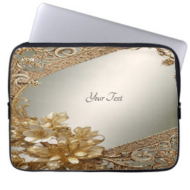 Capa Para Notebook Bolsa de laptop Floral do Ornamentado Dourado mode