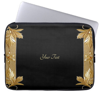 Capa Para Notebook Bolsa de laptop Floral do Ornamentado Preto Dourad
